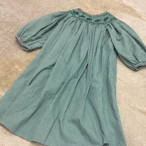 Green Gingham Smocked Peasant Dress